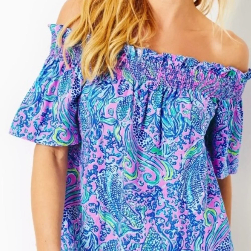 Lilly Pulitzer Leanne Off-the-Shoulder Top – XS 100% Linen MINT CONDITION